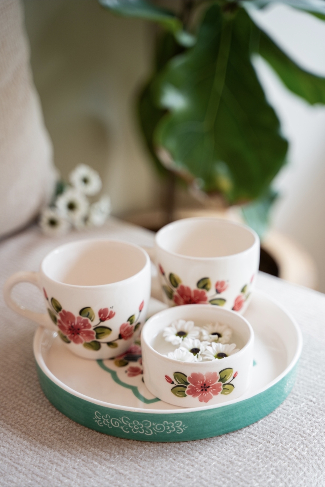 ست چایخوری دونفره سرامیکی طرح گل و مرغ